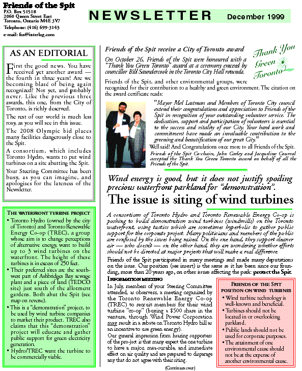 Friends of the Spit December 99 newsletter p. 1